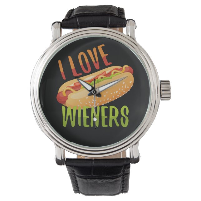 I Love Wieners Grilling Hotdog Camping Funny Watch (Front)