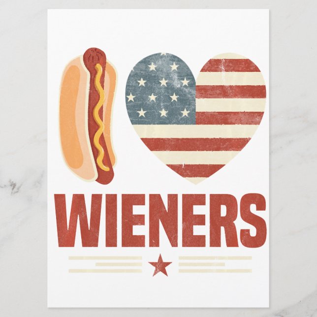 I Love Wieners Usa Flag Hot Dog Heart Barbeque 4Th Menu (Front)