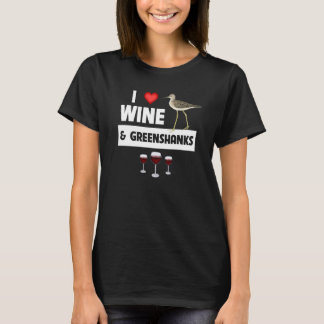 I Love Wine and Greenshanks Bird Watching Drinking T-Shirt