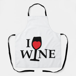 I love wine, I like wine with red heart Apron