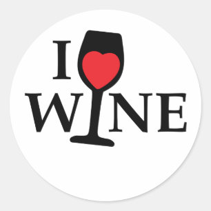 I love wine, I like wine with red heart Classic Round Sticker