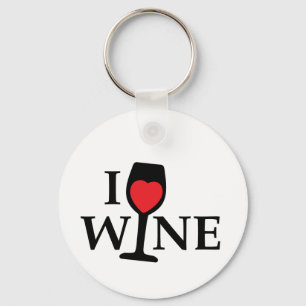 I love wine, I like wine with red heart Key Ring