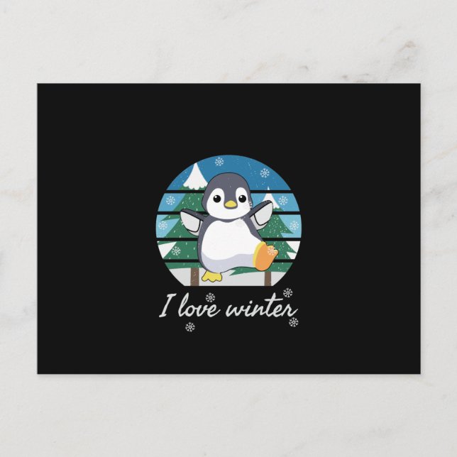 I Love Winter | cute baby penguin | winter lovers Postcard (Front)