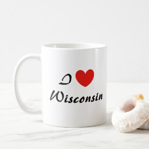 I Love Wisconsin Heart Typography Coffee Mug