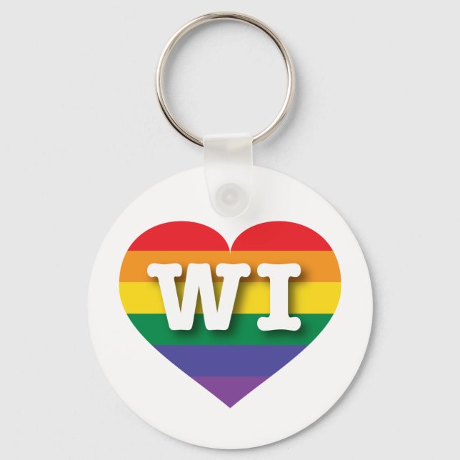 I Love Wisconsin Rainbow Heart Key Ring (Front)