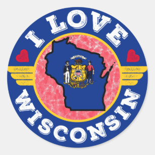 I Love Wisconsin State Map and Flag Classic Round Sticker