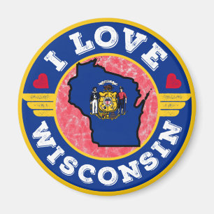 I Love Wisconsin State Map and Flag Magnet