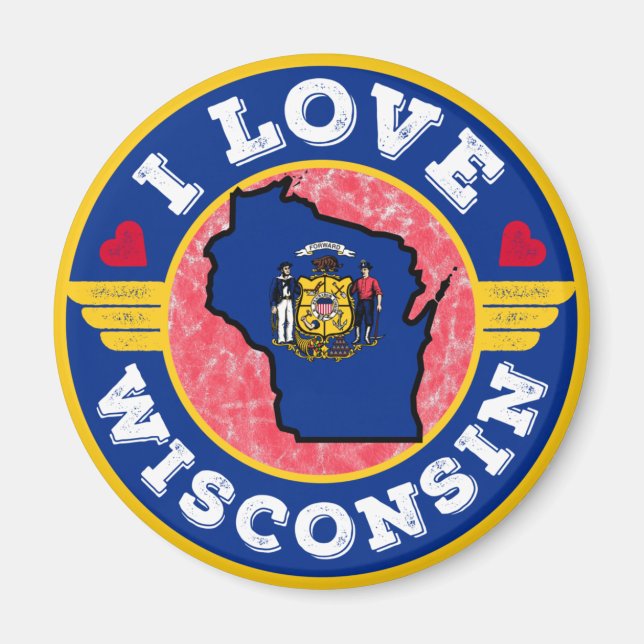 I Love Wisconsin State Map and Flag Magnet (Front)