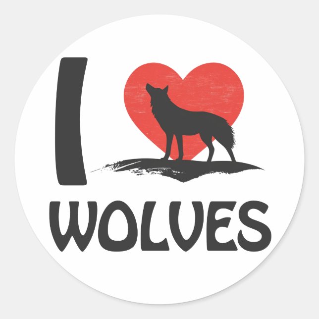 I love Wolves Classic Round Sticker (Front)