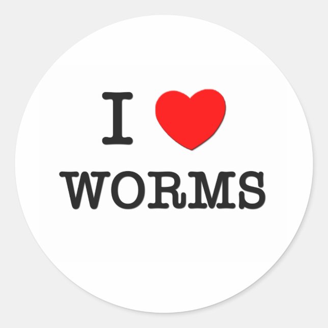 I Love WORMS Classic Round Sticker (Front)