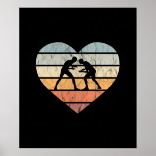 I Love Wrestling Retro Heart Poster