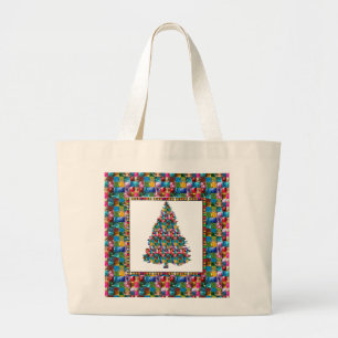 I LOVE XMAS : TREE jadded with PEARL JEWEL GEMS Large Tote Bag