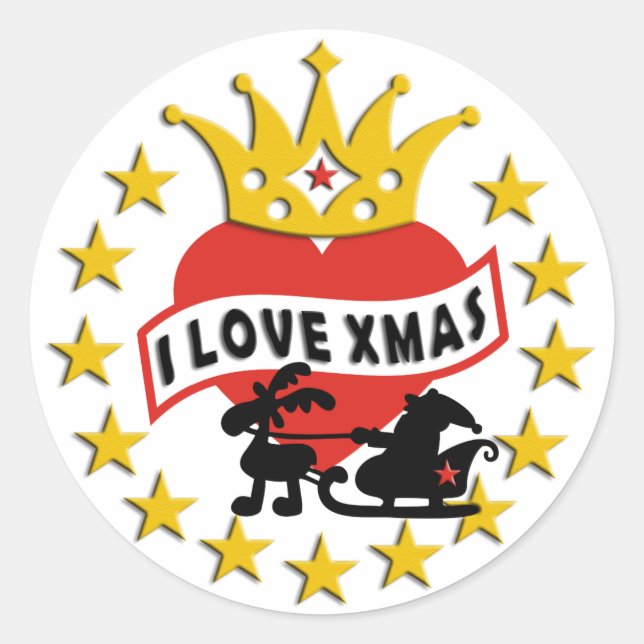 I LOVE Xmas + your background Classic Round Sticker (Front)