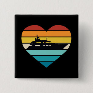 I Love Yacht Captain Ship Retro Sunset 15 Cm Square Badge