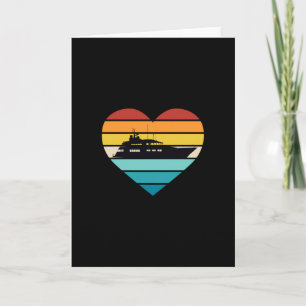 I Love Yacht Captain Ship Retro Sunset Card