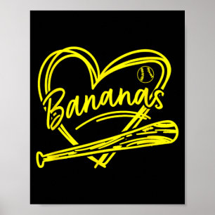 I Love Yellow Banana Baseball for Summer Poster