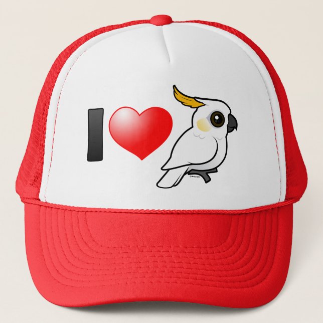I Love Yellow-crested Cockatoos (down) Trucker Hat (Front)
