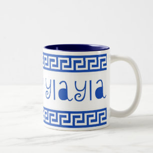 I LOVE YIAYIA GREEK KEY Two-Tone COFFEE MUG