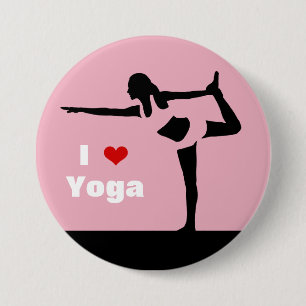 I love Yoga Lady Black Silhouette on Pink Custom 7.5 Cm Round Badge