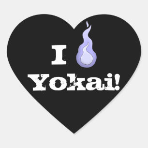 I Love Yokai! Japanese Fireball Spirit Heart Sticker
