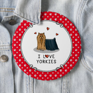 I Love Yorkies (I Love Yorkshire Terriers) hearts 6 Cm Round Badge