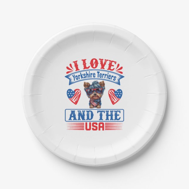 I love Yorkshire Terriers and the USA 01 Paper Plate (Front)