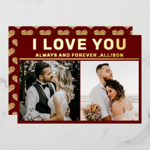 I Love You 3 Romantic Photo Collage Valentines Day Foil Holiday Card