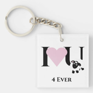 I love You 4 Ever Cute Sheep Cartoon Keychain