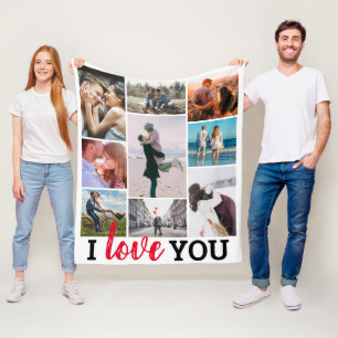 'I Love You' 9 Photo Collage Fleece Blanket