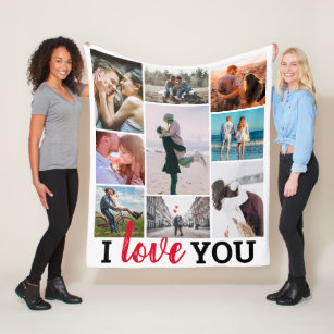 'I Love You' 9 Photo Collage Fleece Blanket