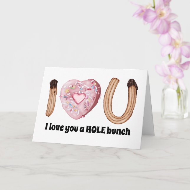 I love you a hole bunch doughnut Valentine's coupl Card (Orchid)