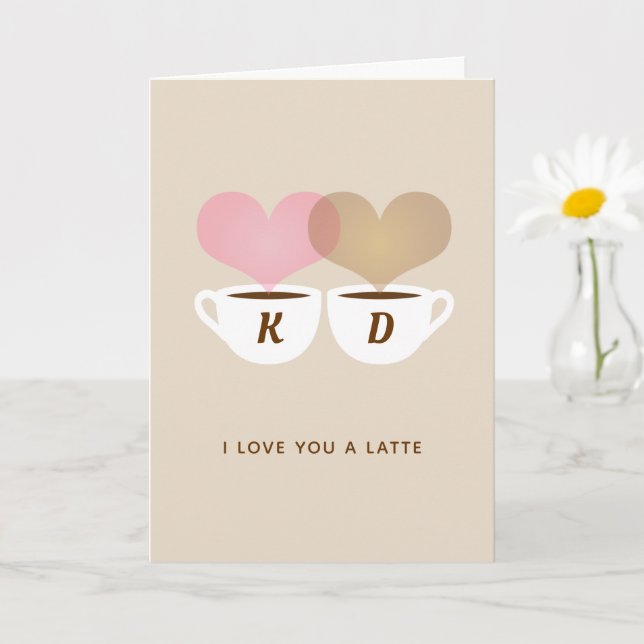 I Love You A Latte Custom Monogram Initials Coffee Card (Small Plant)
