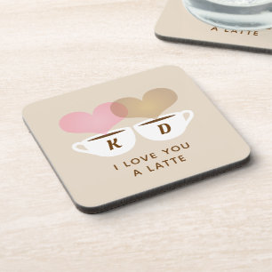 I Love You A Latte Custom Monogram Initials Coffee Coaster