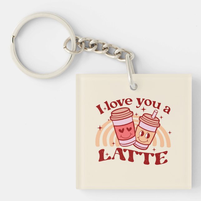 I Love You A Latte | Cute Coffee Cup Pun Key Ring (Front)