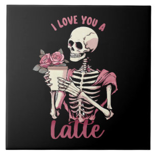 I love you a valentines day skeleton ceramic tile