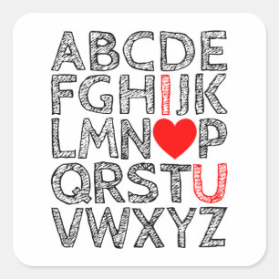 I Love You Alphabet letters Chalk Textured Square Sticker