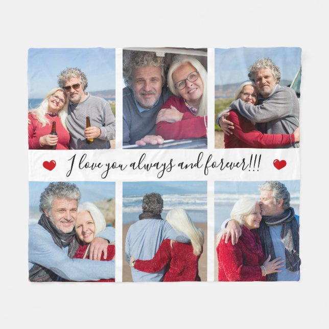 I Love You Always & Forever Modern 6 Photo Collage Fleece Blanket (Front (Horizontal))