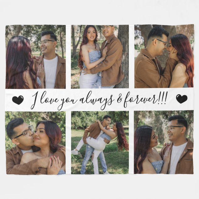 I Love You Always & Forever Modern 6 Photo Collage Fleece Blanket (Front (Horizontal))