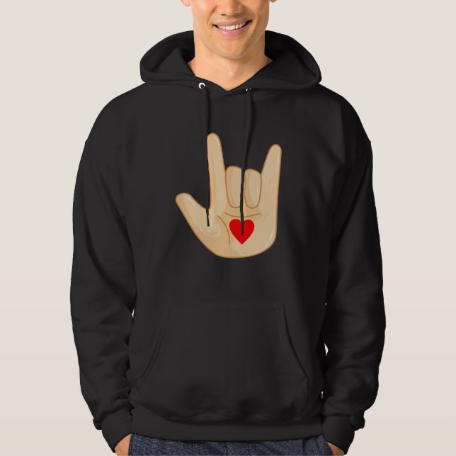 I Love You American Sign Language Hand Gesture Hoodie (Front)