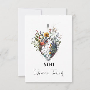 I Love You Anatomical Heart Floral Personalized Thank You Card
