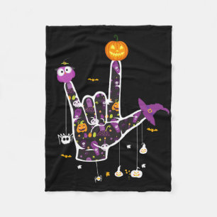 I Love You Asl Halloween Sign Language Halloween G Fleece Blanket