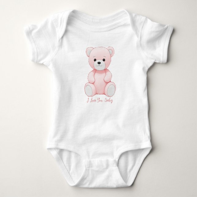 I Love You Baby Pink Bear CuddlyToy Baby Bodysuit (Front)
