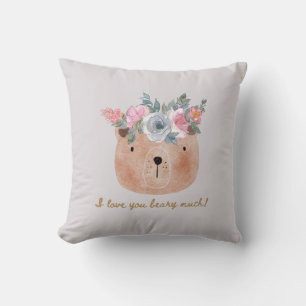 I love you beary much! Bear with Floral Wreath Cushion