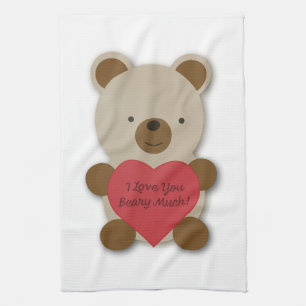 I Love You Beary Much Cute Teddy Bear Tea Towel