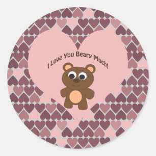 I love you Beary Much! Heart Background Classic Round Sticker