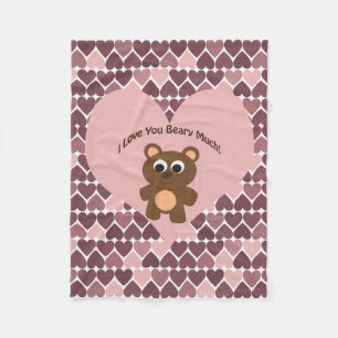 I love you Beary Much! Heart Background Fleece Blanket