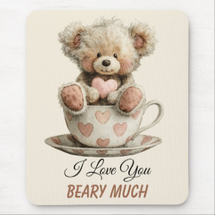 I Love You Beary Much In Cup Postcard Mouse Pad