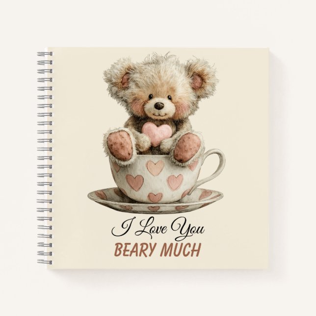 I Love You Beary Much In Cup Postcard Notebook (Front)