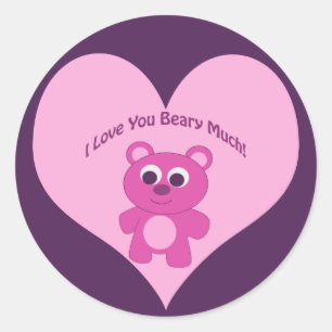 I Love You Beary Much! Pink Bear Classic Round Sticker