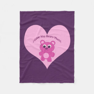 I Love You Beary Much! Pink Bear Fleece Blanket